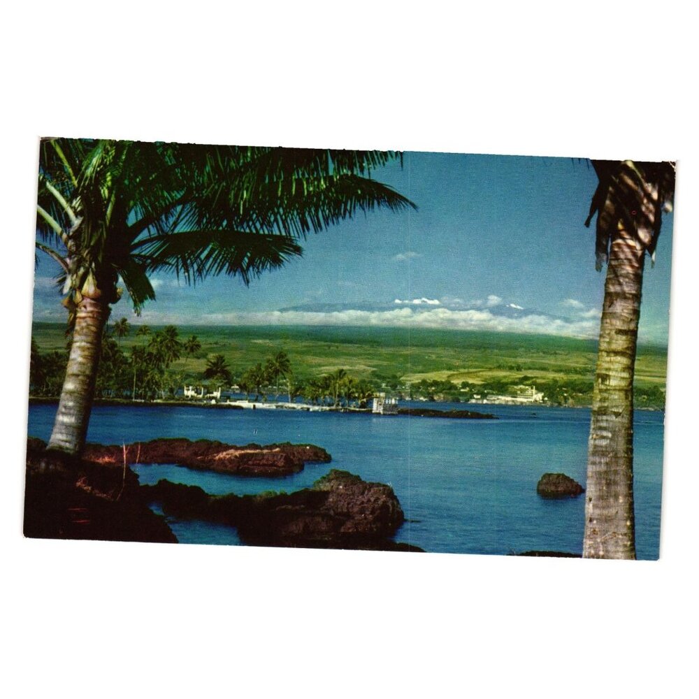Vintage 1950 Hawaii Postcard Snow Capped Mauna Kea Volcano Hilo Bay Mike Roberts